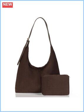 Slouchy Hobo Suede Tote Bag Full Zip 3-Way Carry with Pouch